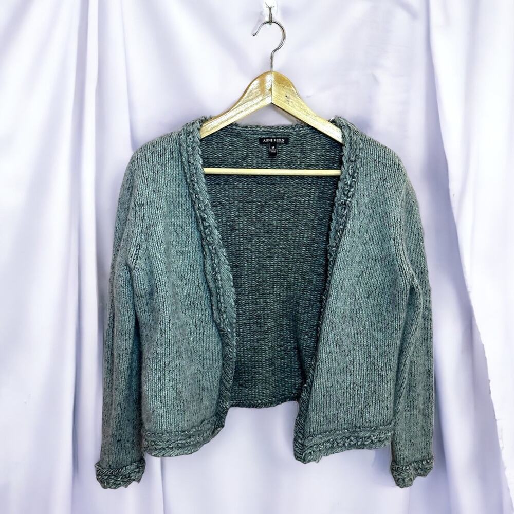Anne Klein Gray Open Cashmere Cardigan Knit Medium
